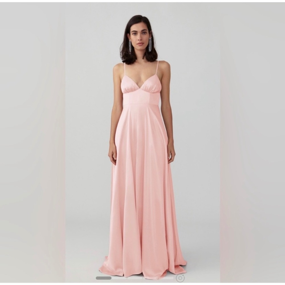 Fame and Partners Pink V-Neck High-Low Maxi Gown Dress Size 12 NWT Quiet Luxury